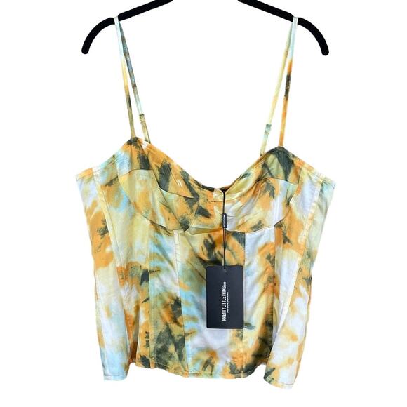 PrettyLittleThing Plus Orange Tie Dye Print Structured Corset Top SZ 14 NWT - Picture 1 of 9
